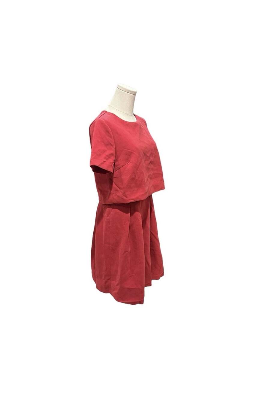 FRNCH Red Layered Look Mini Dress with Pleated Skirt - Picture 2 of 8